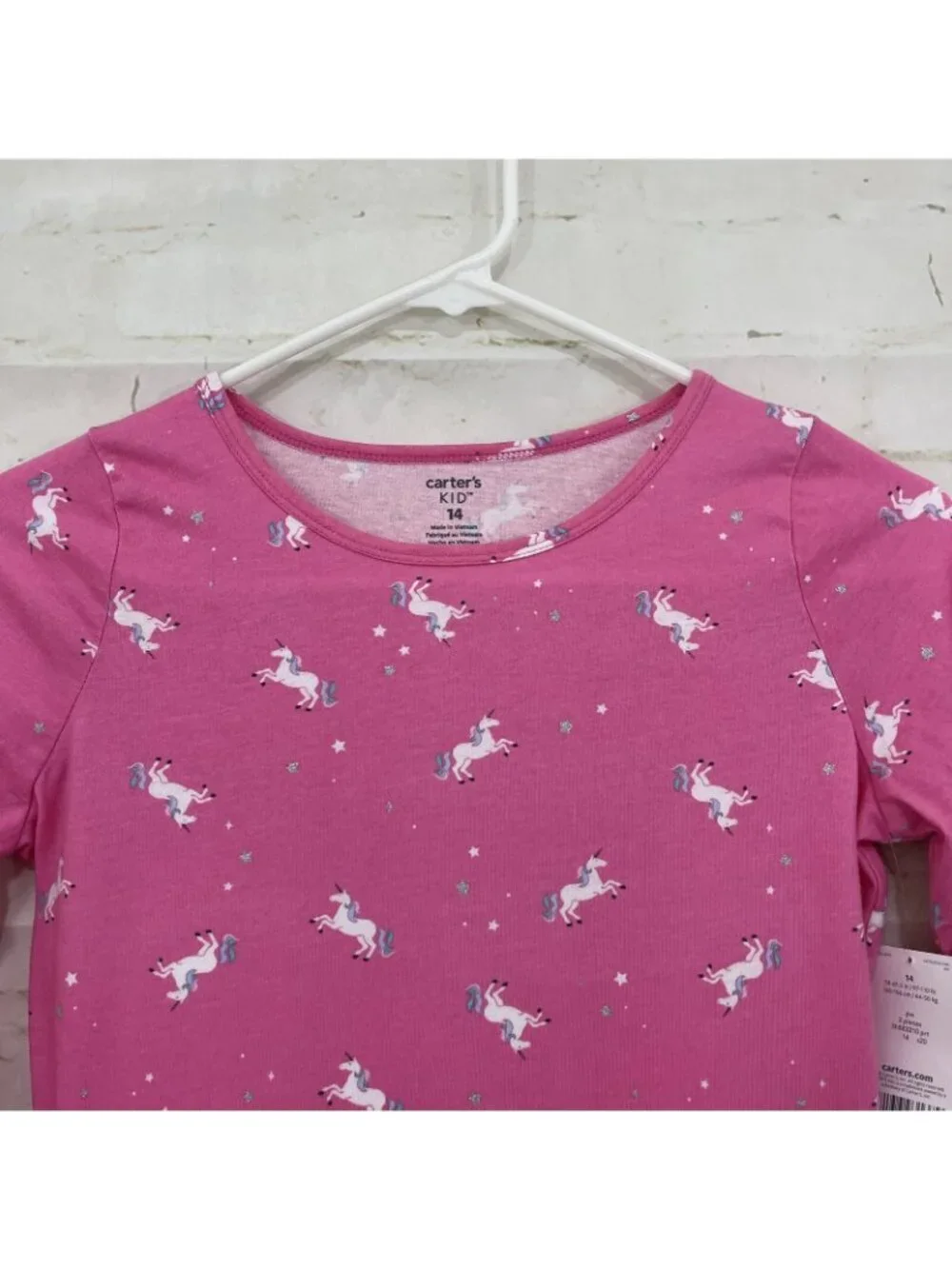 Carter’s Girls Pink Unicorn Print Star Glitter Long Sleeve Dress